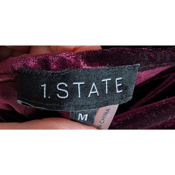 1 State Burgundy Port Velvet Bias Cut Cowl Neck Midi Slip Dress Y2K Glam Medium - Picture 9 of 13